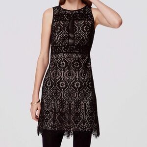 LOFT NWOT petite Black nude Lace Overlay sleeveless Dress 0 , 0P , XS
